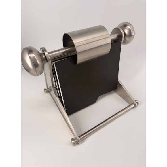 Pottery Barn Brushed Stainless Steel Rotary 4x6 Photo Folio Rolodex Office